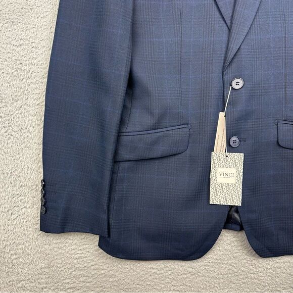Vinci Philosophy Blazer Mens 38R Blue Plaid 2 Button Business Casual Wedding NEW - Picture 4 of 16